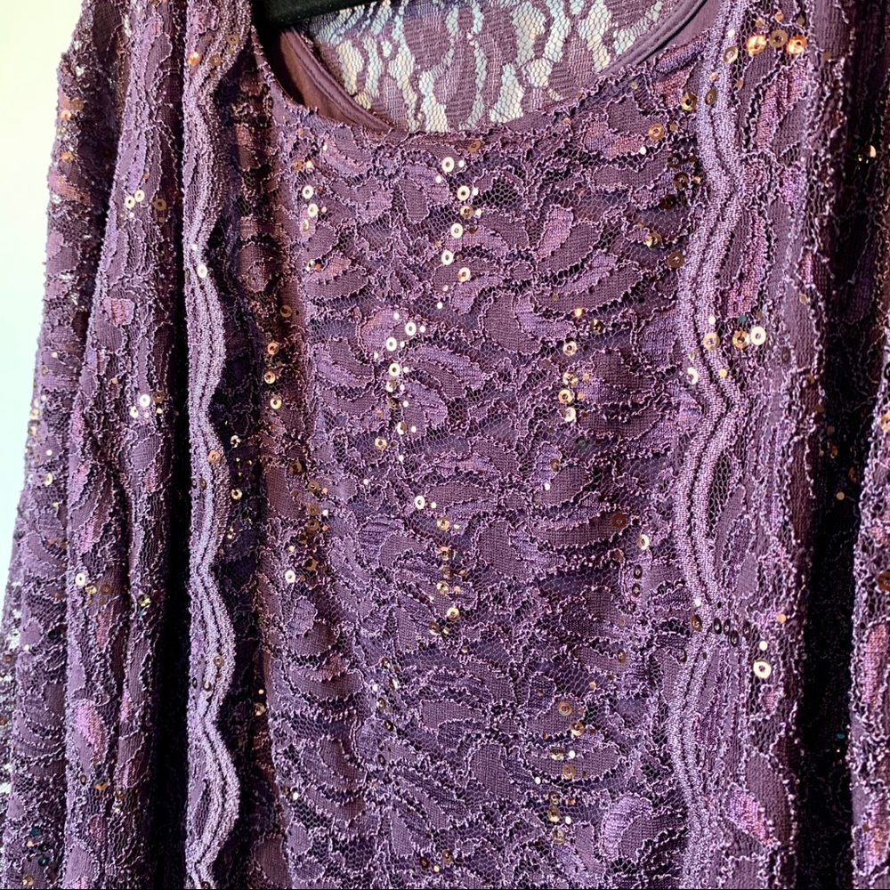 Alex Evenings, size 18, plum, shimmer lace